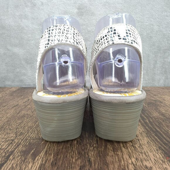 Fly London Yaji Wedges Sandals 38 7 Grey Cream Snakeskin Cross Strappy Leather - Picture 8 of 14